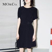 MO&Co. 摩安珂 圆领短袖松紧腰连衣裙百褶裙MA172DRS141 黑色 M  