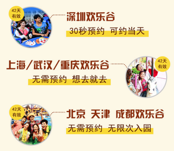 全国多地欢乐谷+麦鲁小城等50个景区通用