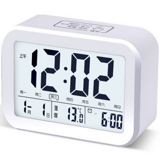 TIMESS闹钟锂电池蓄电款智能夜灯自动感光床头钟学生静音可充电小闹钟T921-4白