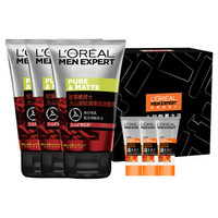 巴黎欧莱雅 L'OREAL PARIS LOREAL 欧莱雅 男士火山岩控油清痘套装（洁面膏100ml*3+醒肤露8ml*3）