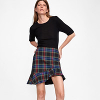 ZARA 03068240800 女士不对称格子迷你裙