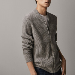Massimo Dutti 00943309812 飞行员款羊毛/山羊绒纹理开襟衫 