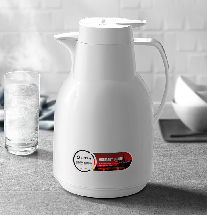 EDISH 壹滴水 玻璃内胆 保温壶 1.5L 白