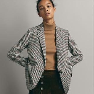 Massimo Dutti 女装 06440909606 西装外套式羊毛格子大衣 