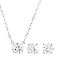 双11预售：SWAROVSKI 施华洛世奇 四爪圆钻 项链耳钉套装 白金色