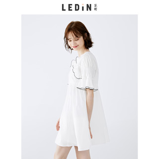 LED'IN 乐町 女白色荷叶袖纯棉连衣裙CWFA82542