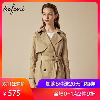 Eifini 伊芙丽 1180793362631 女士休闲复古双排扣中长款风衣 卡其色 S