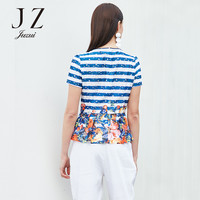 Juzui 玖姿 JWWX80350 女士条纹印花T恤 条纯白 M