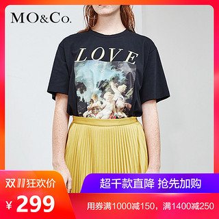MO&Co. 摩安珂 MA182TEE209 女士圆领字母印花T恤 黑色 S