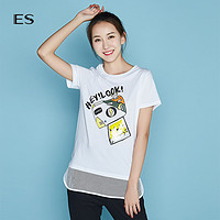 ES 艾格运动 8E032812186 女士印花圆领短袖T恤 本白 S
