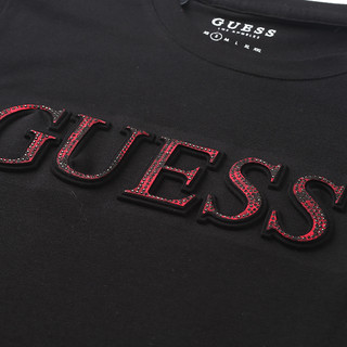 GUESS 盖尔斯 YI2K6426K 女士纯色圆领LOGO短袖T恤 蓝色 XS