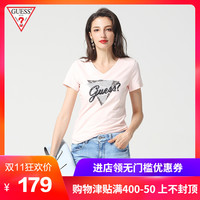 GUESS 盖尔斯 YI2K2416K 女士圆领亮片拼接短袖T恤 黑色 XS