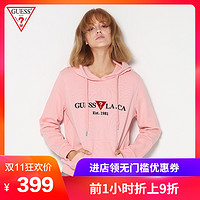 GUESS 盖尔斯 YI3K9470K 女士字母LOGO长袖宽松连帽卫衣 黑色 S