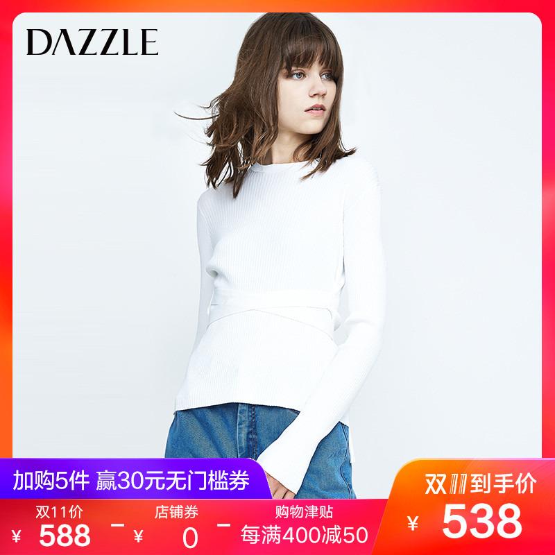 DAZZLE 2A1E40111 女士纯色腰带配饰针织衫 漂白 M