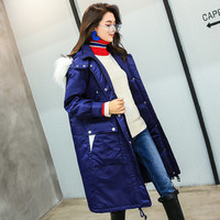 EPTISON 衣品天成 7WM096 女士中长款大毛领加厚棉服 藏青色 155