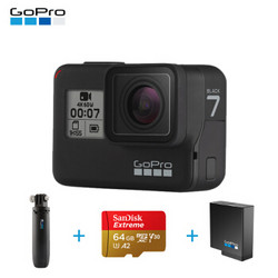 GoPro 运动相机 GoPro HERO7 Black黑色 4K户外水下潜水视频直播 摄像机 Shorty支架套装礼盒 （内含SD卡）