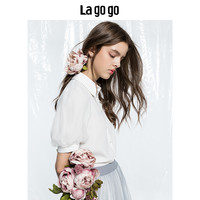 La·go·go 拉谷谷 HCCC356C22 女士网纱拼接休闲短袖衬衫 本白色 36