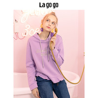 La·go·go 拉谷谷 女士刺绣字母印花连帽长袖卫衣 浅紫色 36