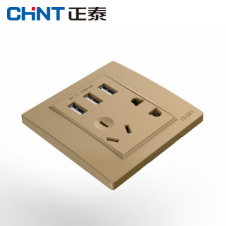 chnt 正泰 new7l 香槟金 3.1a三usb五孔插座