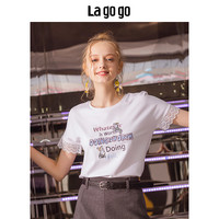 La·go·go 拉谷谷 HCTT317Q03 女士圆领学院风字母印花短袖T恤 本白色 36