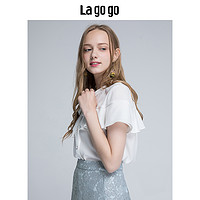 La·go·go 拉谷谷 HACC234A14 女士荷叶边系带宽松短袖衬衫 本白色 36