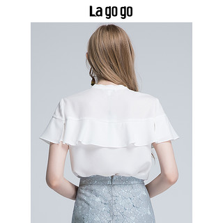 La·go·go 拉谷谷 HACC234A14 女士荷叶边系带宽松短袖衬衫 本白色 36