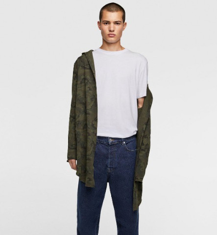 ZARA 09240317020 男士中长款连帽卫衣