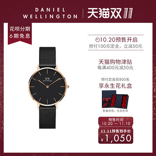 Daniel Wellington Classic Petite Ashfield 32 女士手表 (不锈钢、圆形、黑色)