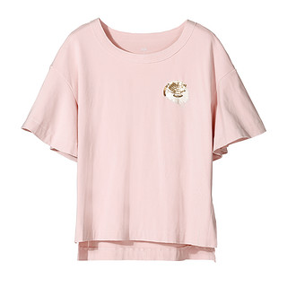 OSA 欧莎 S117B11054 女士宽松荷叶袖短袖T恤 粉色 S