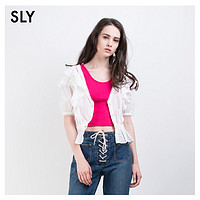 SLY 030BSY30-3320 女士复古荷叶边七分袖衬衫 白色 M