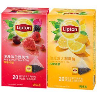 Lipton 立顿 三角茶包鲜果茶 (莓果红茶+柠檬红茶、盒装、20包*2盒)