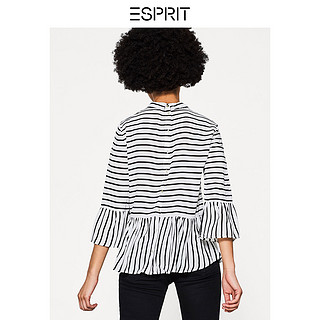 ESPRIT 埃斯普利特 127EE1F016 女士荷叶边条纹宽松衬衫 米白 160/84A