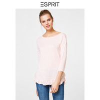 ESPRIT 埃斯普利特 028EE1K018 女士圆领木耳边宽松七分袖T恤 珊瑚色 S