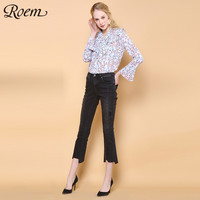 Roem 罗燕 RCYW81101C 女士短款流苏系带喇叭袖衬衫 象牙白 S