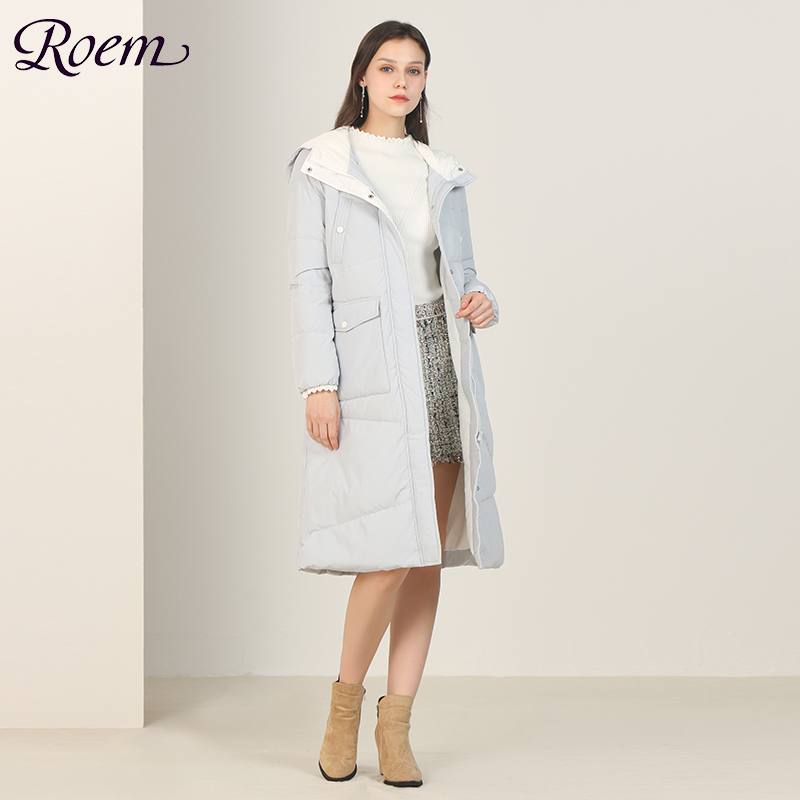 Roem 罗燕 RCJD78T01B1 女士中长款长袖羽绒服 浅灰色 S