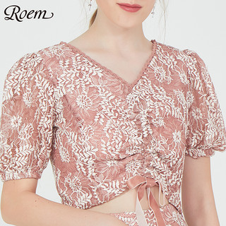 Roem 罗燕 RCYW83706M 女士蕾丝修身短袖衬衫 浅粉色 S