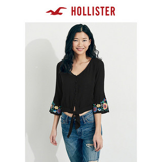 HOLLISTER 205813 女士蝴蝶结喇叭袖短款上衣 白色碎花 S