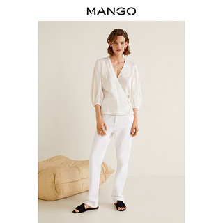MANGO 31040989 女士条纹V领七分袖式衬衫 灰白 XS