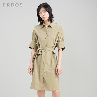 ERDOS 鄂尔多斯 女纸棉时装系列纯色纯棉短袖衬衫连衣裙女E275I3010