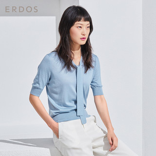 ERDOS 鄂尔多斯 E285A0101 女士纯色丝绒飘带针织T恤 桔红 L