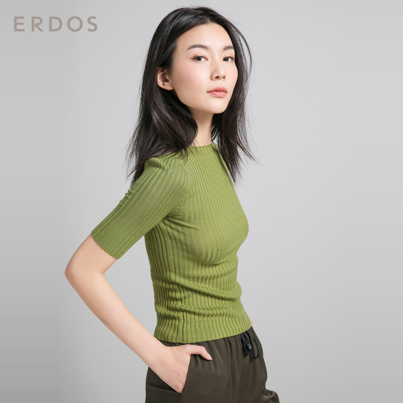 ERDOS 鄂尔多斯 E285D0006 女士圆领修身针织T恤 黄绿 160/84A