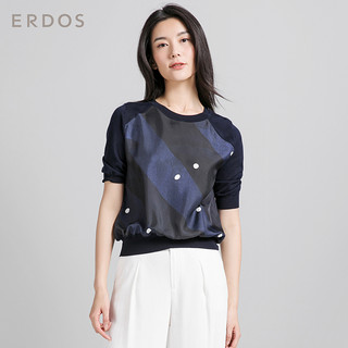ERDOS 鄂尔多斯 E285G0012 女士条纹圆领半袖T恤 藏蓝 155/80A