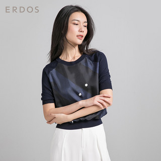 ERDOS 鄂尔多斯 E285G0012 女士条纹圆领半袖T恤 藏蓝 155/80A