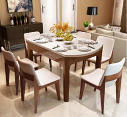 金屋藏娇 餐桌 伸缩实木餐桌 折叠 简约现代 餐桌椅组合 圆形饭桌 餐厅家具(一桌六椅)