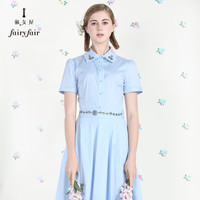 Fairyfair 淑女屋 FSAGAA2501 女士花边翻领短袖衬衫 灰蓝色 S