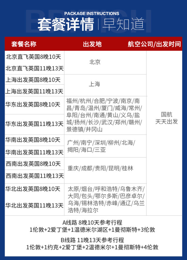 全国多地-英国10-13天自由行