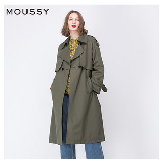 MOUSSY 摩西 028BSE30-0210 女士双粒扣翻领中长款风衣 海军蓝 均码