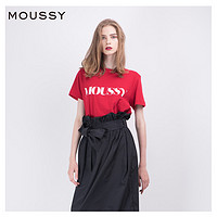 MOUSSY 摩西 010BAQ90-5290 女士字母印花宽松短袖T恤 白色 均码