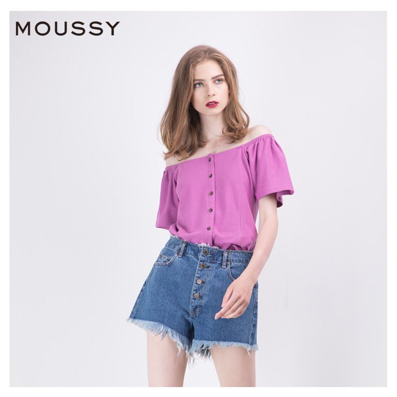 MOUSSY 摩西 010BAG80-5160 女士一字领露肩短袖T恤 本白色 均码