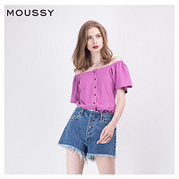 MOUSSY 摩西 010BAG80-5160 女士一字领露肩短袖T恤 本白色 均码